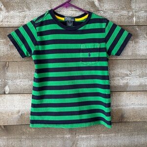 Ralph Lauren Green & Navy Striped Pocket Tee - Kids